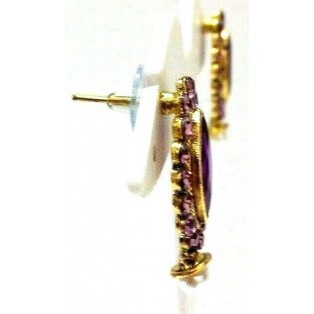 Gold Oxidized Women Earring Stud Jewelry PushBack Classy Gift-Rhinestone Bead 19